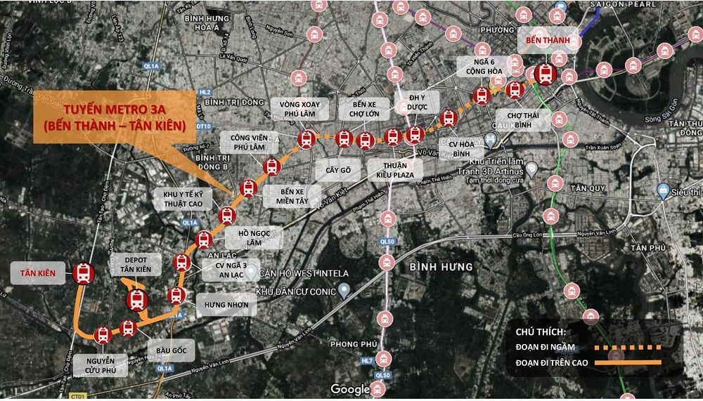 Tuyến metro 3A Bến Thành - Tân Kiên sẽ giúp bất động sản Khu Tây tăng trưởng
