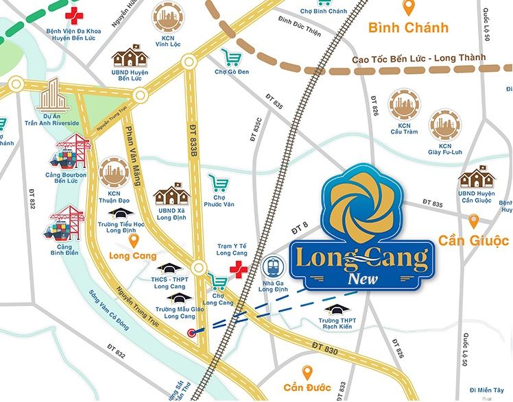 Vị trí của dự án Long Cang New khi nhìn ở bản đồ liên kết vùng